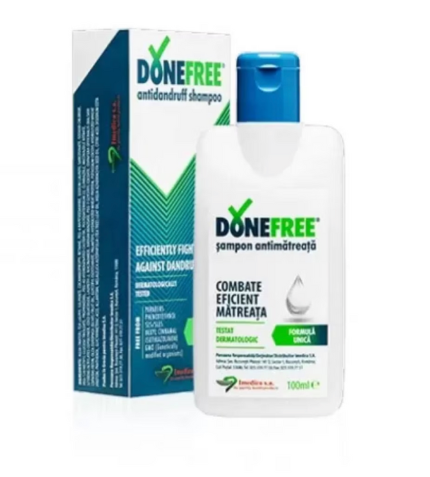 Sampon DoneFree eficient impotriva matretii grase si uscate, mancarimii si descuamarii scalpului, 100ml, Imedica